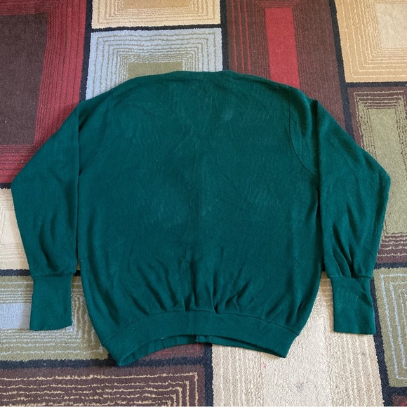 Vintage Izod Crest Logo Acrylic Cardigan Sweater Sz L USA Made Forest Green - Picture 4 of 8